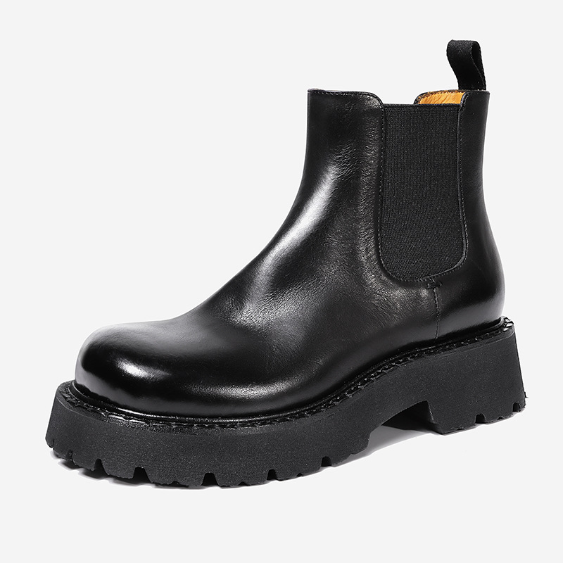 2025年秋冬季新款时尚圆头厚底切尔西靴女靴23D121B-01