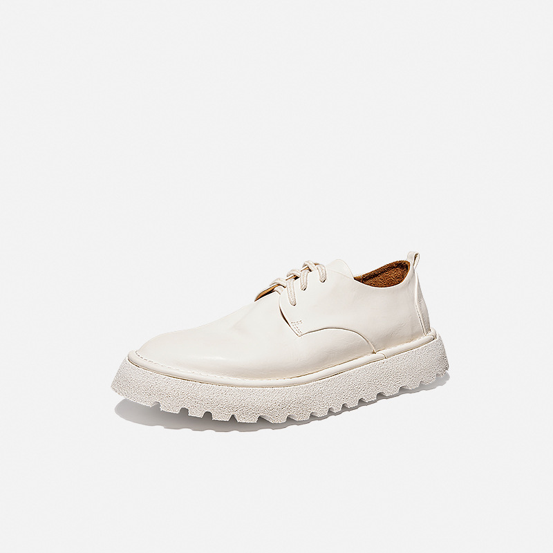 工厂直销女士轻奢水洗马皮透气小皮鞋时尚气质轻便厚底松糕鞋