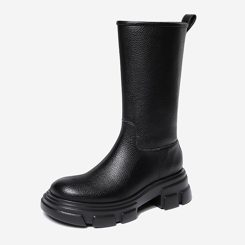 2025年秋冬季新款时尚日常通勤圆头厚底一脚蹬骑士靴23D602H-06R